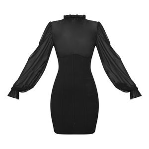 Prettylittlething Black Mesh Bandage High neck Bodycon Dress